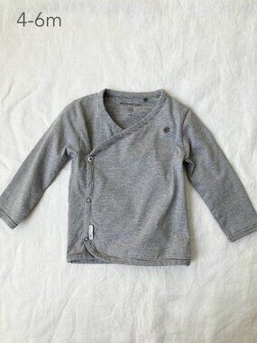 🪴5/$30 Noppies 4-6 Months Baby Stripes Grey Kimono Style Long Sleeve Top Fall